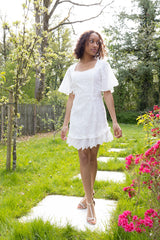Adelaide broderie white cotton mini dress