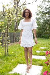 Adelaide broderie white cotton mini dress